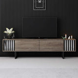 TV Meubels - TV Meubel Walnoot Chrome Line 180x48x30 - Zwart Frame - Dimehouse