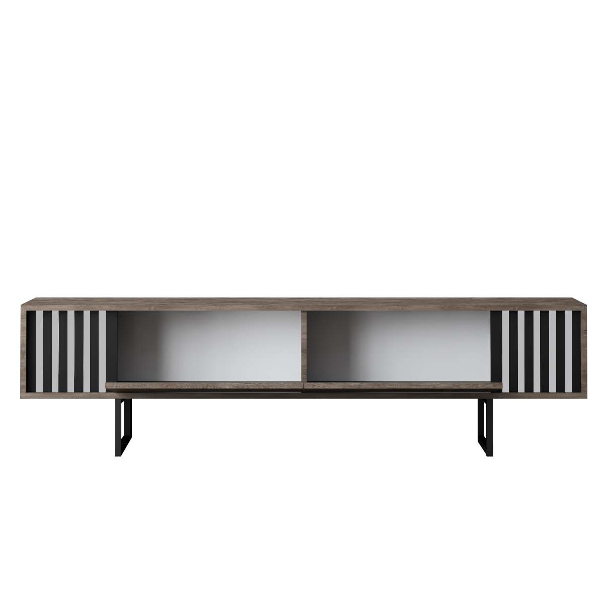 TV Meubels - TV Meubel Walnoot Chrome Line 180x48x30 - Zwart Frame - Dimehouse