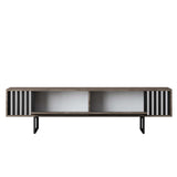 TV Meubels - TV Meubel Walnoot Chrome Line 180x48x30 - Zwart Frame - Dimehouse