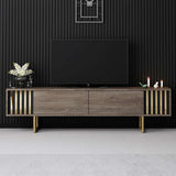 TV Meubels - TV Meubel Walnoot Gold Line 180x48x30 - Gouden Frame - Dimehouse