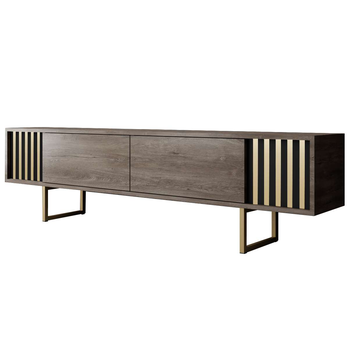 TV Meubels - TV Meubel Walnoot Gold Line 180x48x30 - Gouden Frame - Dimehouse