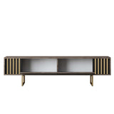 TV Meubels - TV Meubel Walnoot Gold Line 180x48x30 - Gouden Frame - Dimehouse