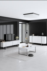 Modern Dresser White Luxury 160x80x35 - Silver Frame