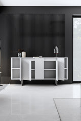 Modern Dresser White Luxury 160x80x35 - Silver Frame