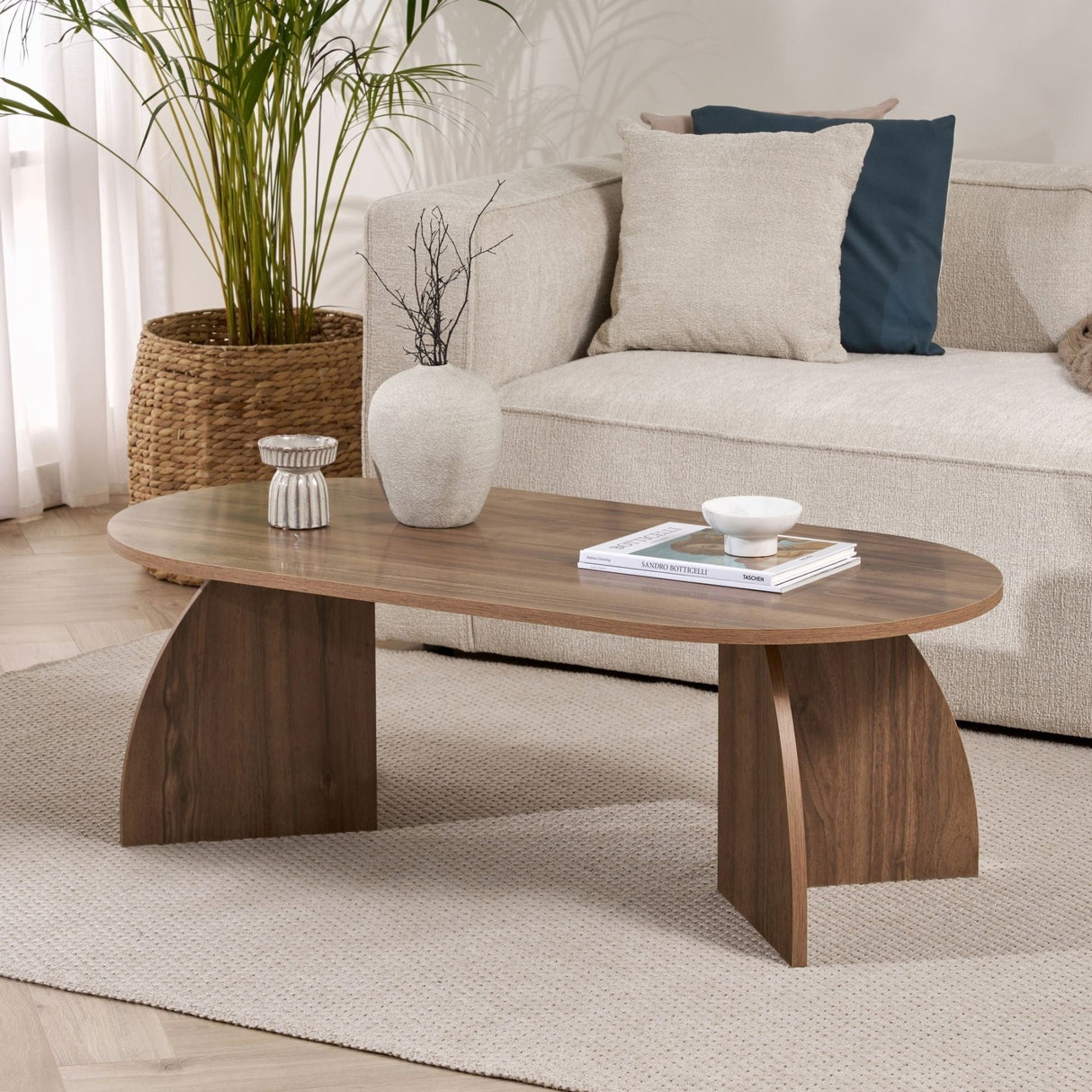 Melina coffee table oval walnut 120 cm Melamine-coated wood composite