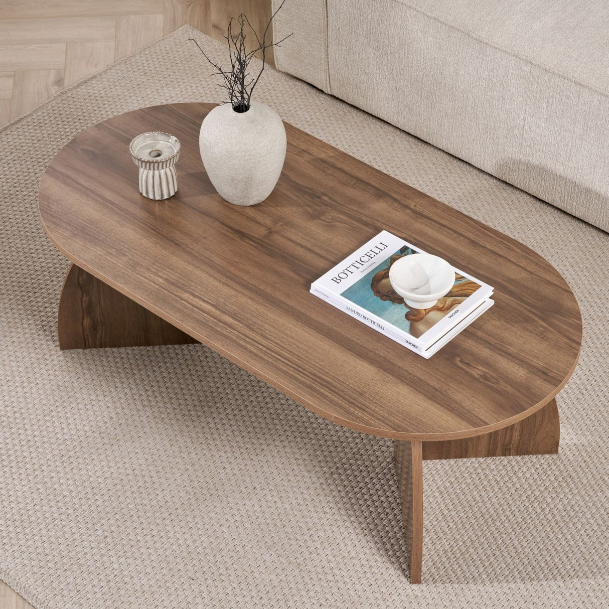 Melina coffee table oval walnut 120 cm Melamine-coated wood composite