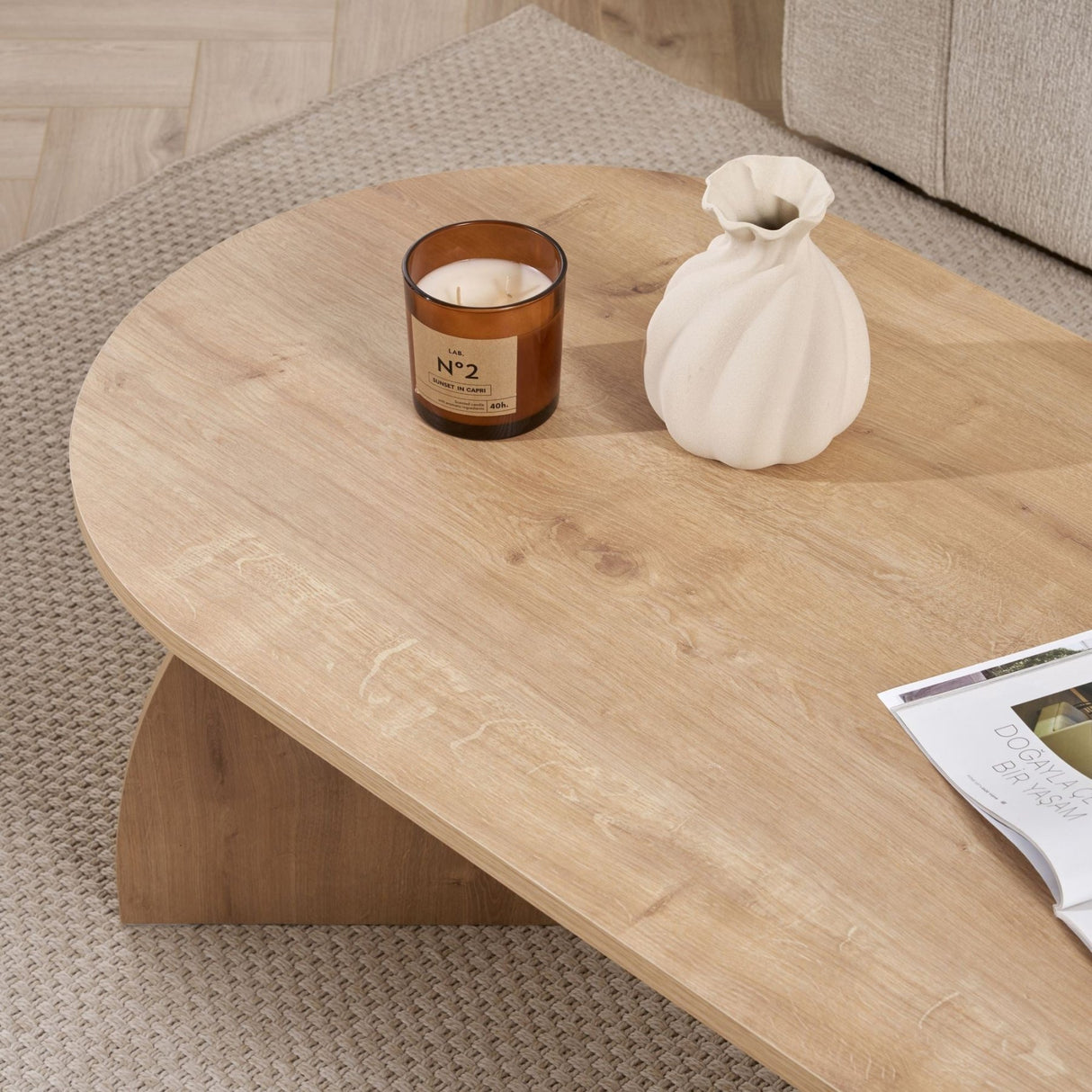 Melina coffee table oval in sapphire oak look Melamine-coated wood