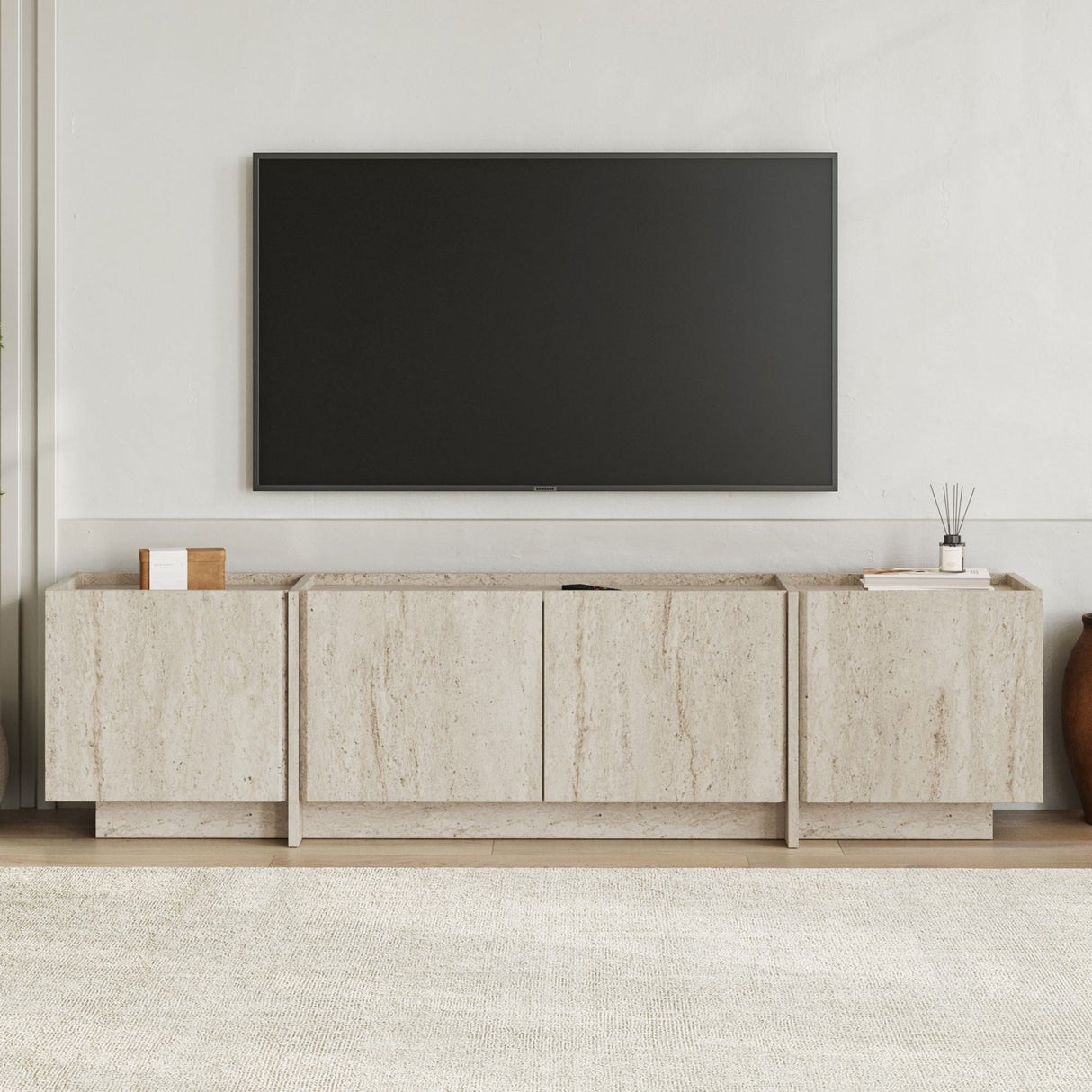 Lowen TV cabinet travertine 180 cm Melamine-coated wood