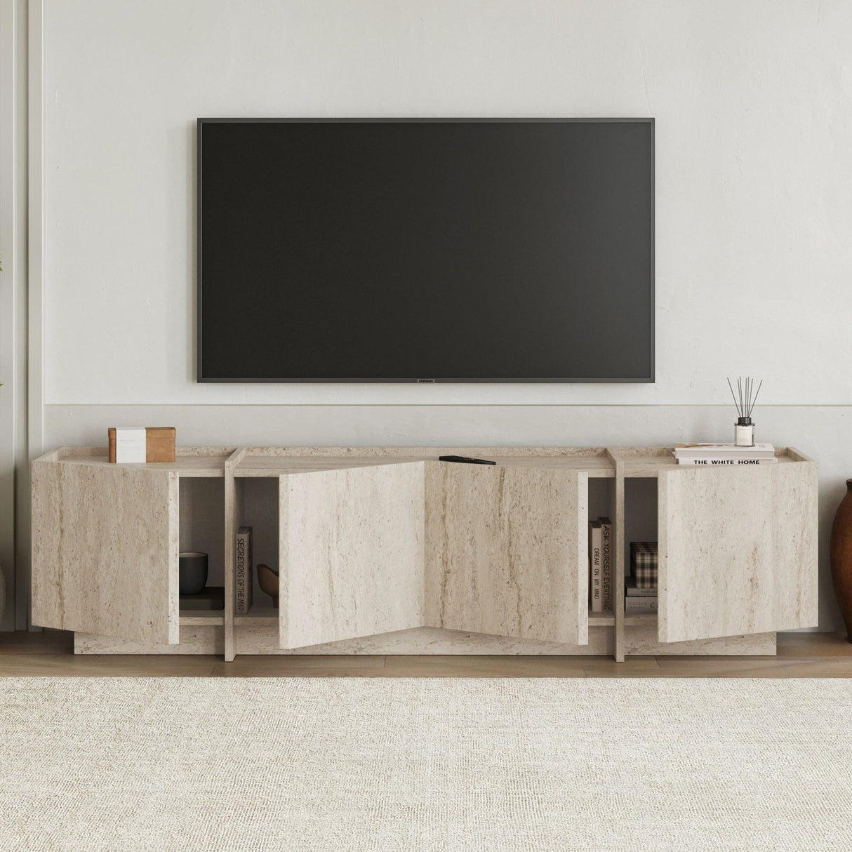 Lowen TV cabinet travertine 180 cm Melamine-coated wood