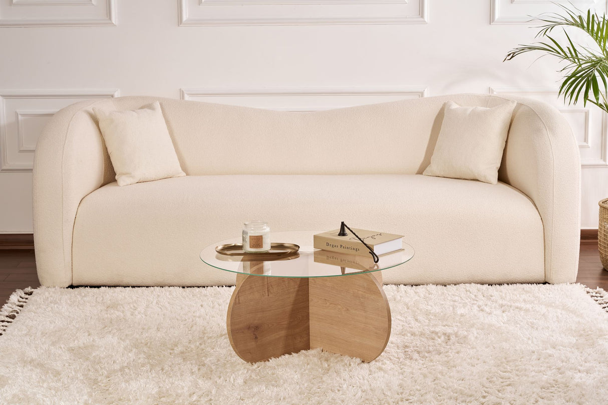Aris Round Coffee Table 75 cm Glass - Melamine Oak 