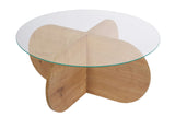 Aris Round Coffee Table 75 cm Glass - Melamine Oak 