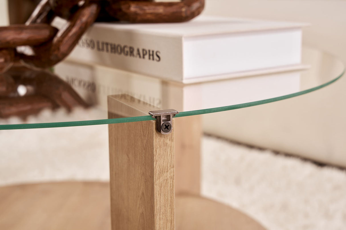 Cairo Coffee Table Round Ø75 cm Sapphire Oak - Glass 75x75x40 cm 