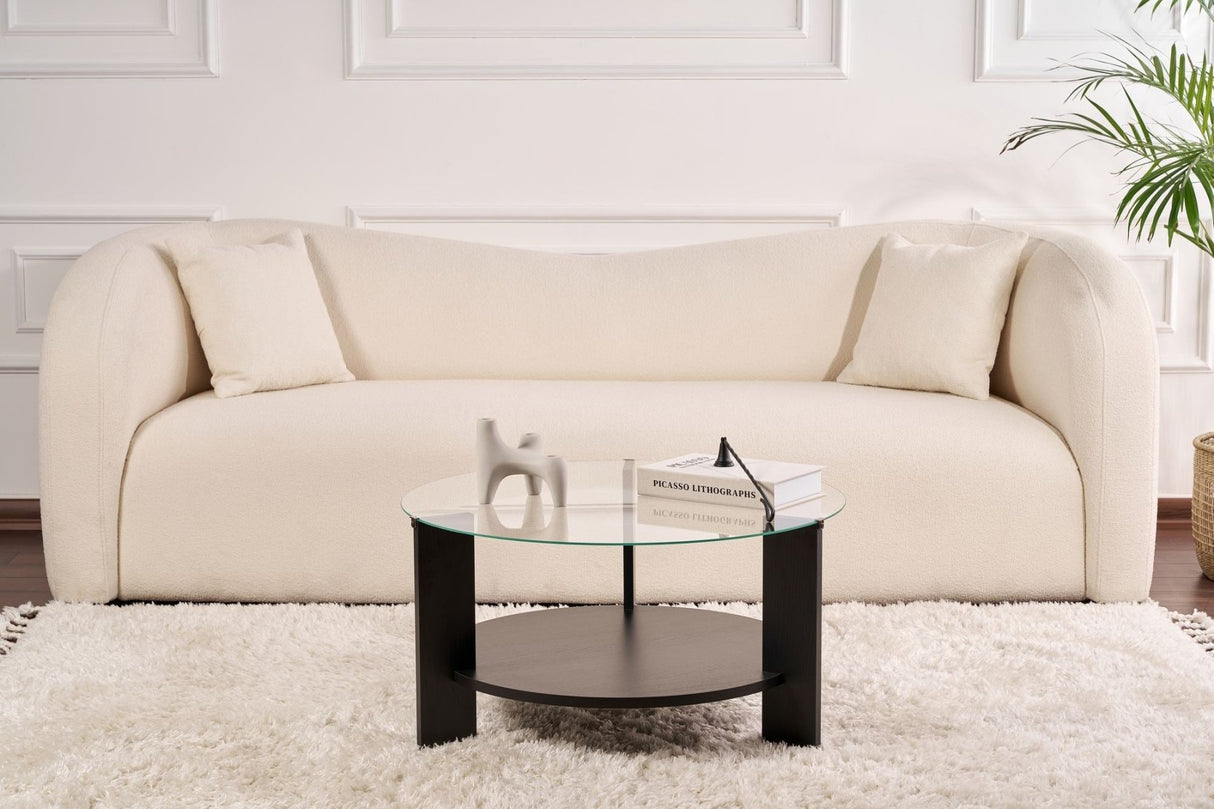 Cairo Coffee Table Round Ø75 cm Black Wood - Smoke Glass 75x75 cm 