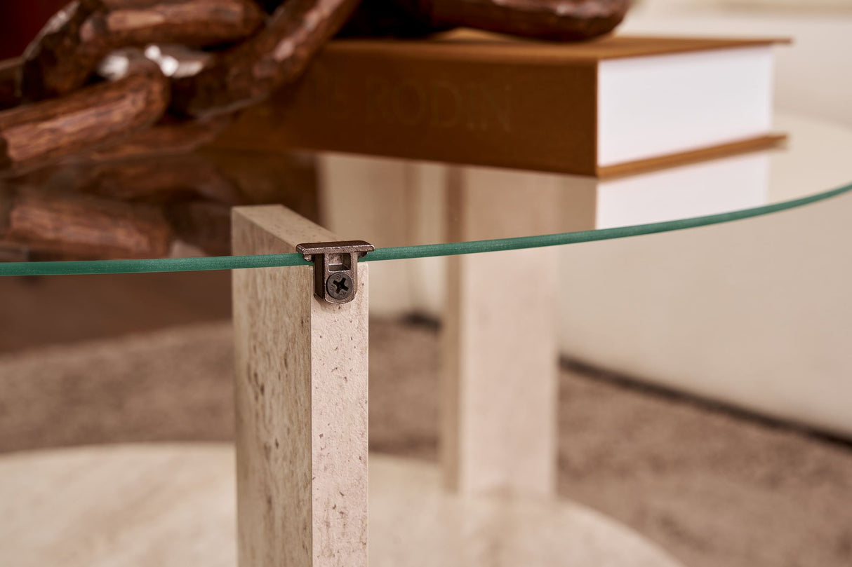 Cairo Coffee Table Round Ø75 cm Travertine - Glass 75x75x40 cm 