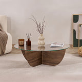 Liya coffee table walnut oval 90 cm Tempered glass