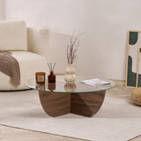 Liya coffee table walnut oval 90 cm Tempered glass