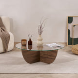 Liya coffee table walnut oval 90 cm Tempered glass