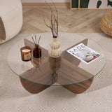Liya coffee table walnut oval 90 cm Tempered glass