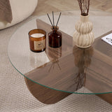 Liya coffee table walnut oval 90 cm Tempered glass