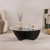 Liya coffee table oval black wood look 90 cm Tempered glass