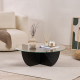 Liya coffee table oval black wood look 90 cm Tempered glass