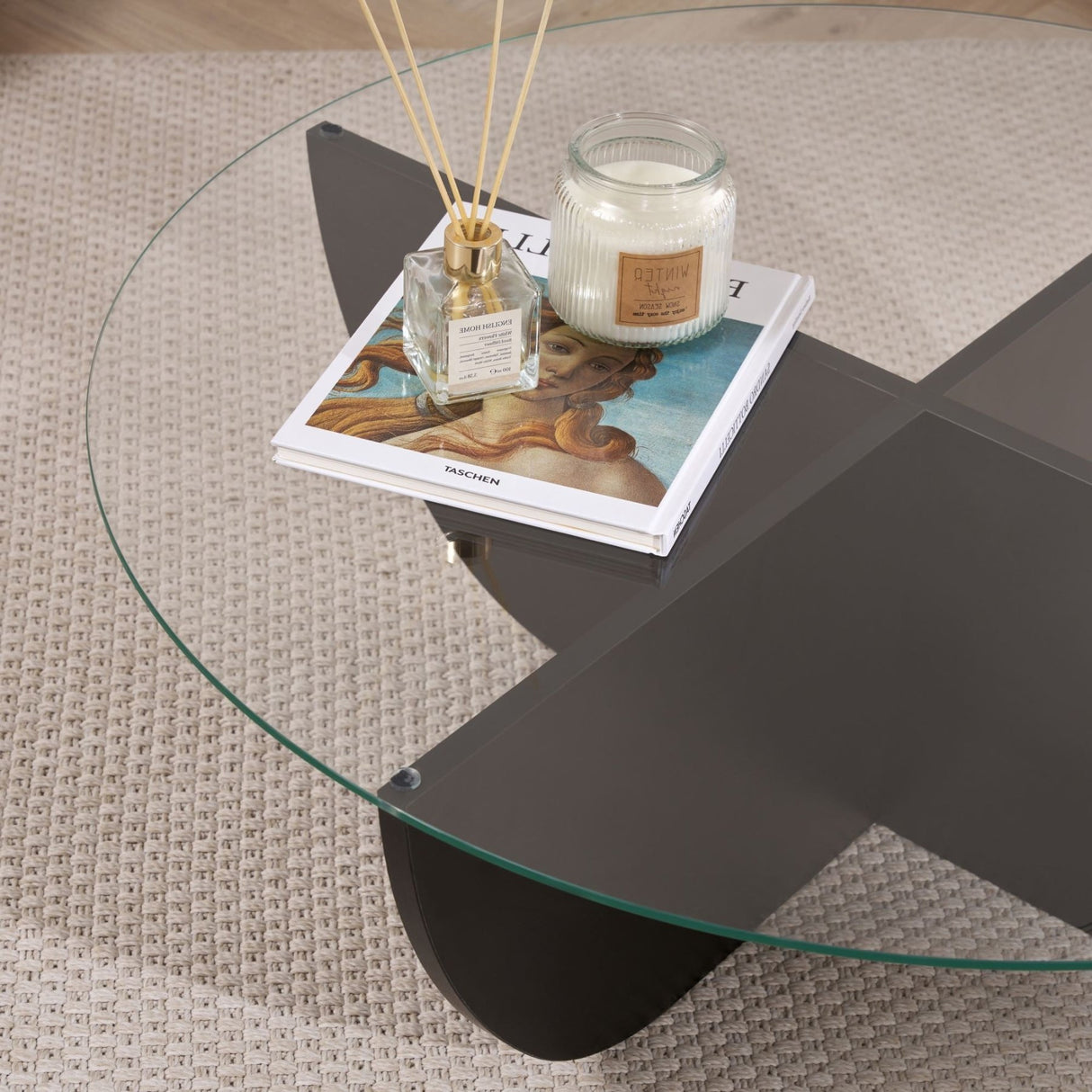 Liya coffee table oval black wood look 90 cm Tempered glass