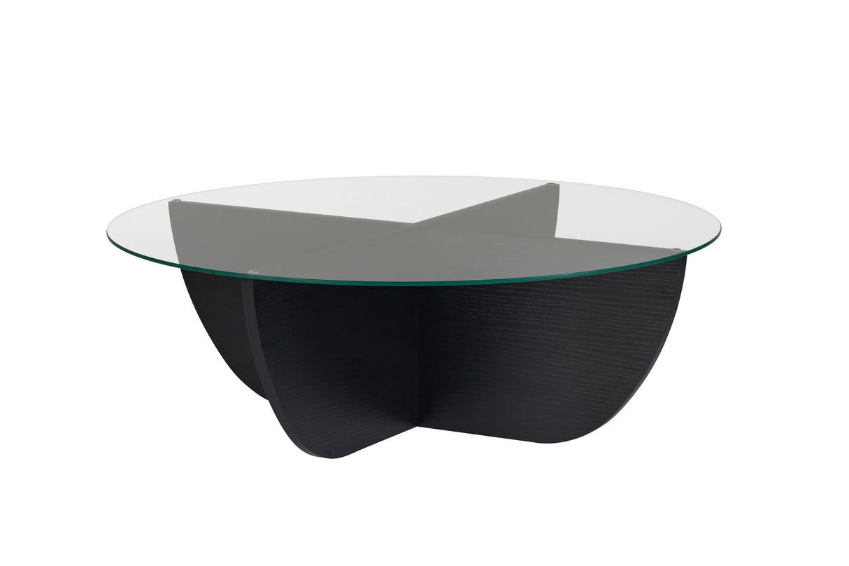 Liya coffee table oval black wood look 90 cm Tempered glass