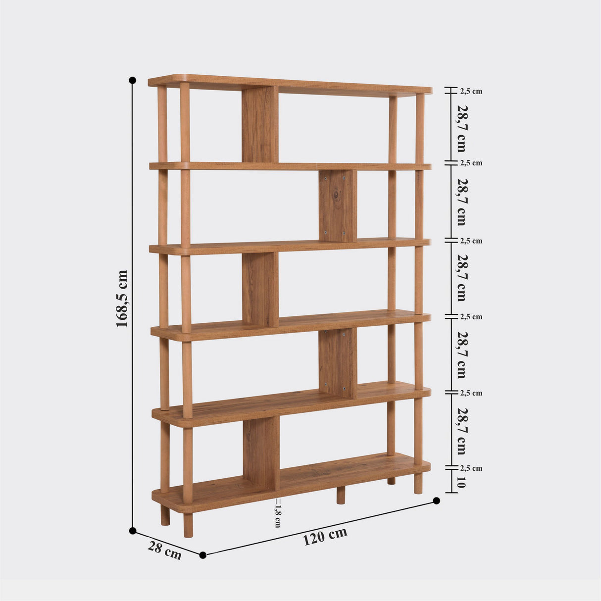 Boekenkasten - Japandi boekenkast dennenhout melamine Meta 120x168,5x28 cm - Dimehouse