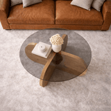 Aris Round Coffee Table 75 cm Tinted Glass - Melamine Oak 