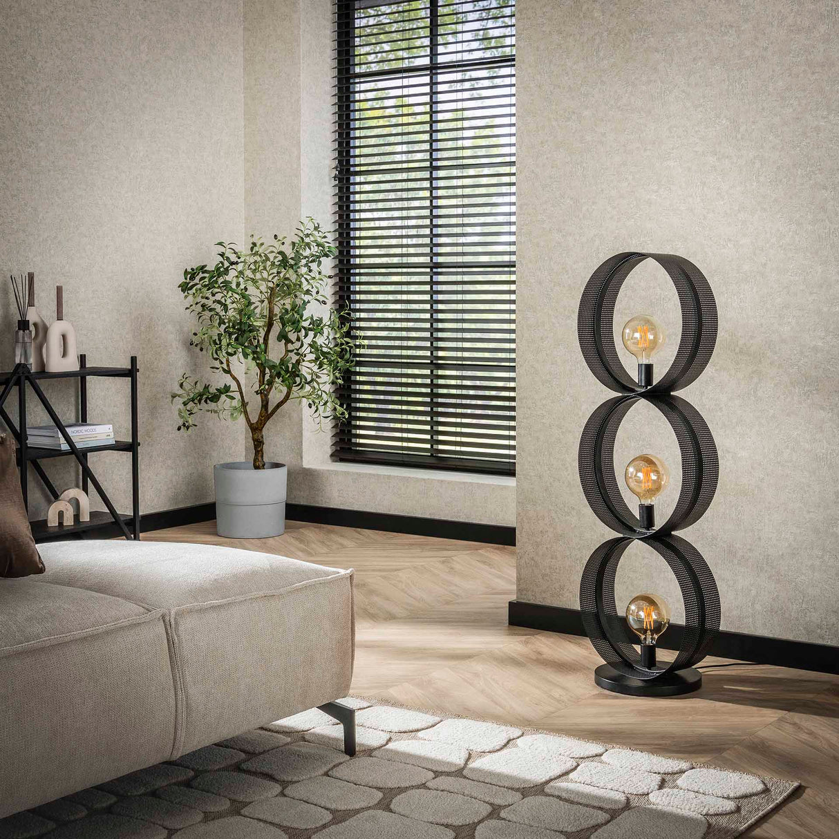 Floor lamp Fons 3-light rings metal black 
