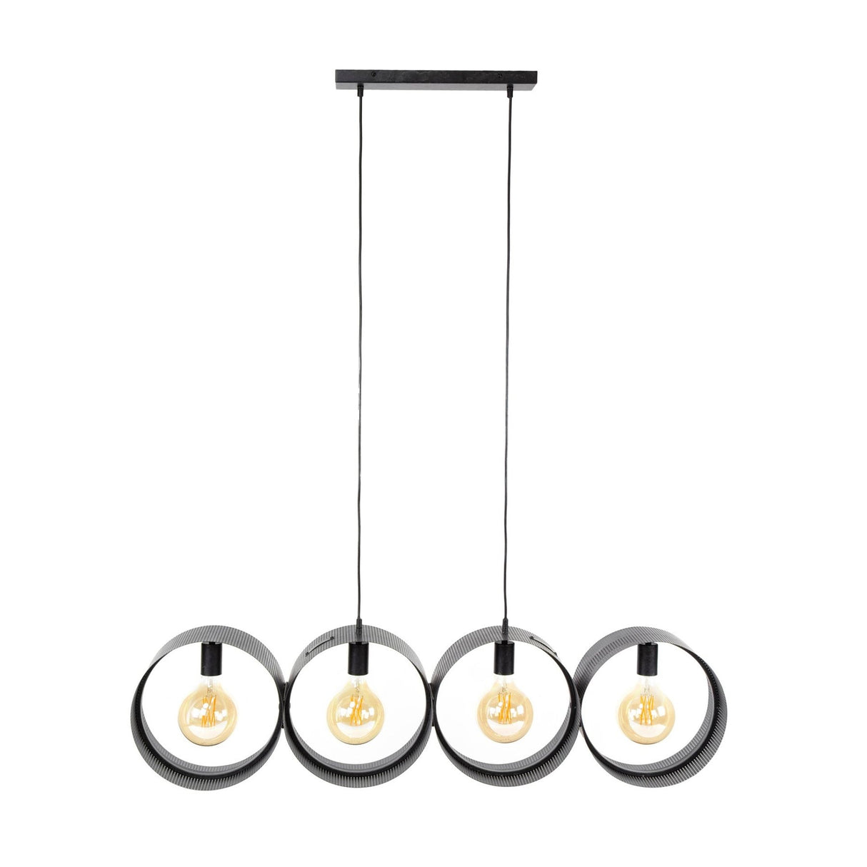 Pendant lamp Fons 4-lights rings metal black 