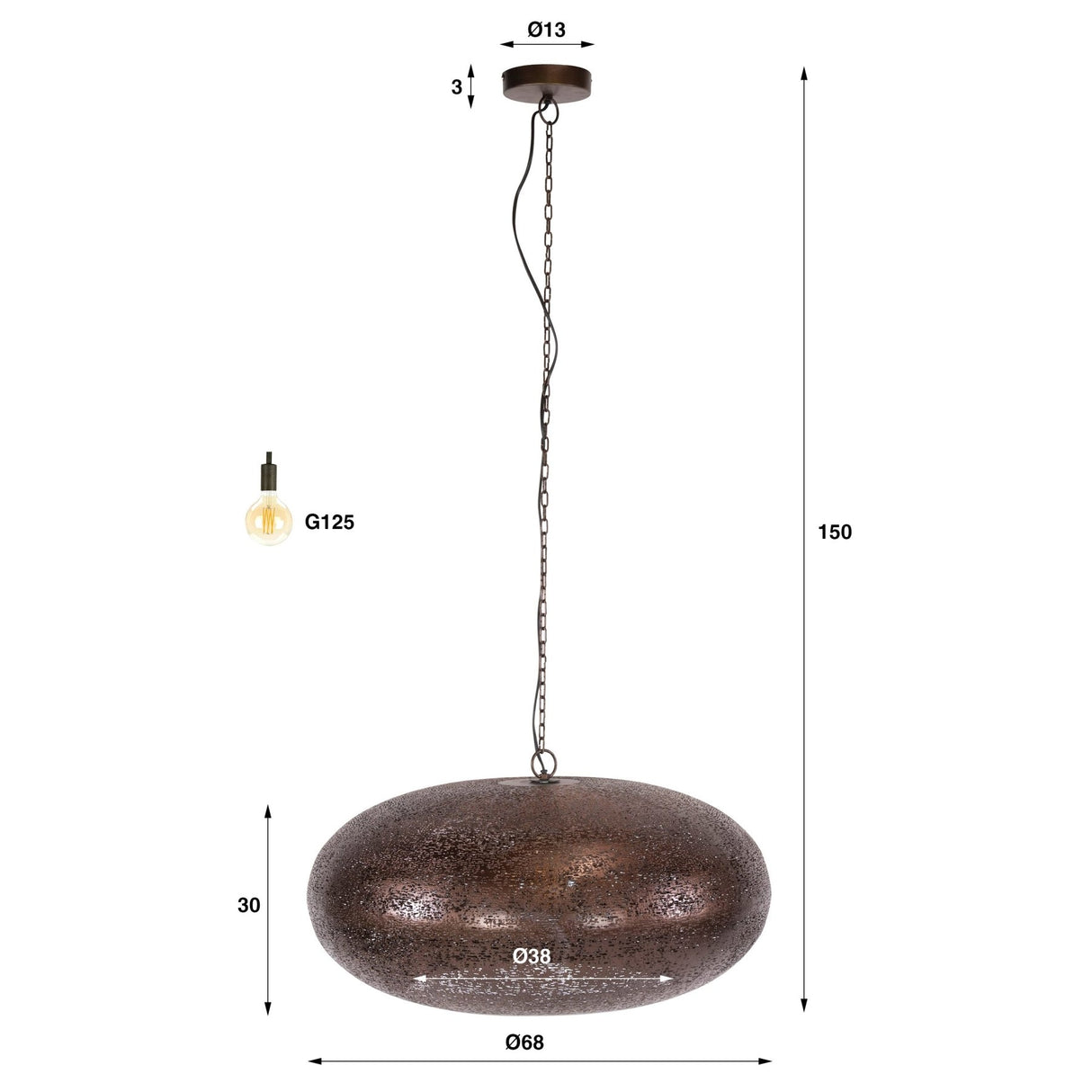 Hanglamp - Hanglamp 1 - lichts antiek koper Chase Ø68 cm - Dimehouse