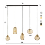 Pendant lamp Axis 5-lights smoke glass brown horizontal 