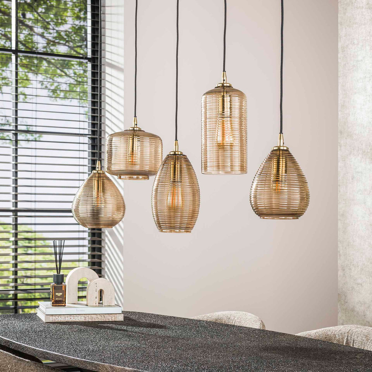Pendant lamp Axis 5-lights smoke glass brown horizontal 