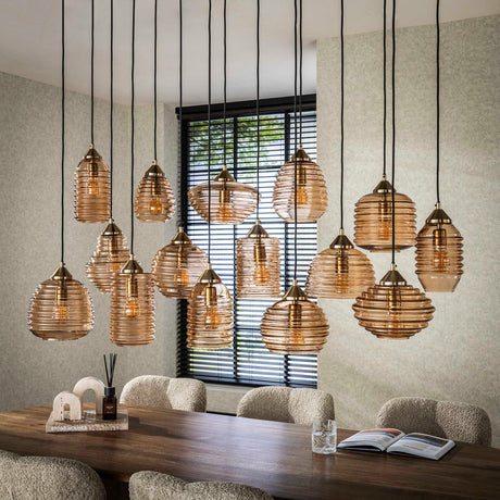 Mali pendant lamp 15-light ribbed glass amber color 