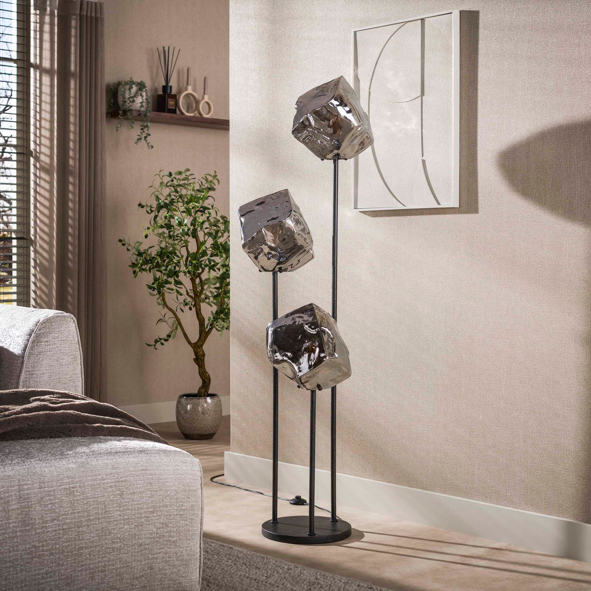 Vloerlamp 3-lichts getrapt chroom glas Rocks