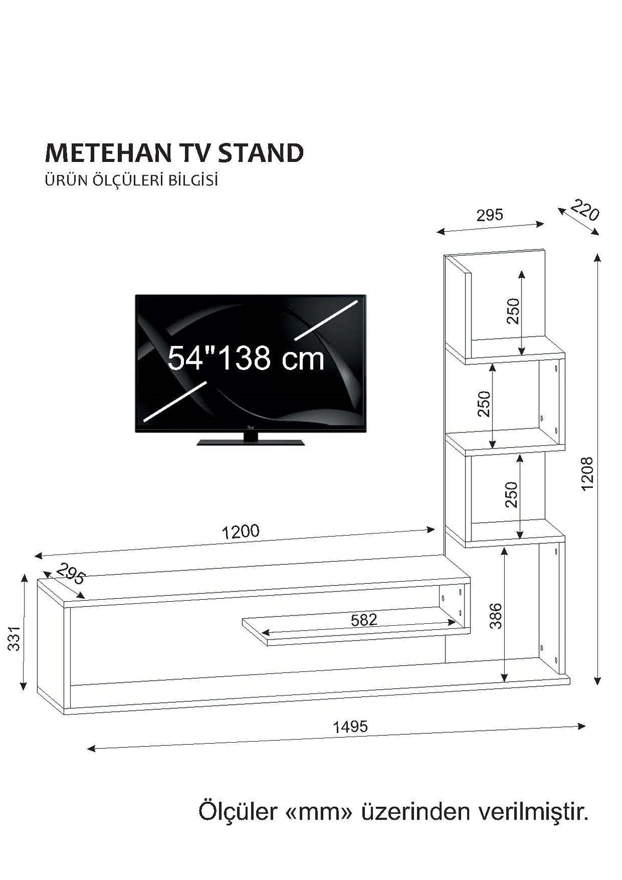 TV Meubel Set Metehan Wit Cordoba Melamine 120x33,1x cm