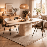 Sintered Stone Marble Look Travertine Dining Table Lea 180x90 cm - Danish Oval