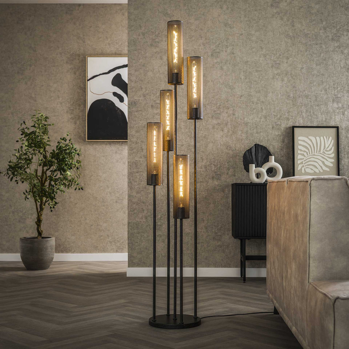 Floor lamp Zavi 5-lights stepped mesh black