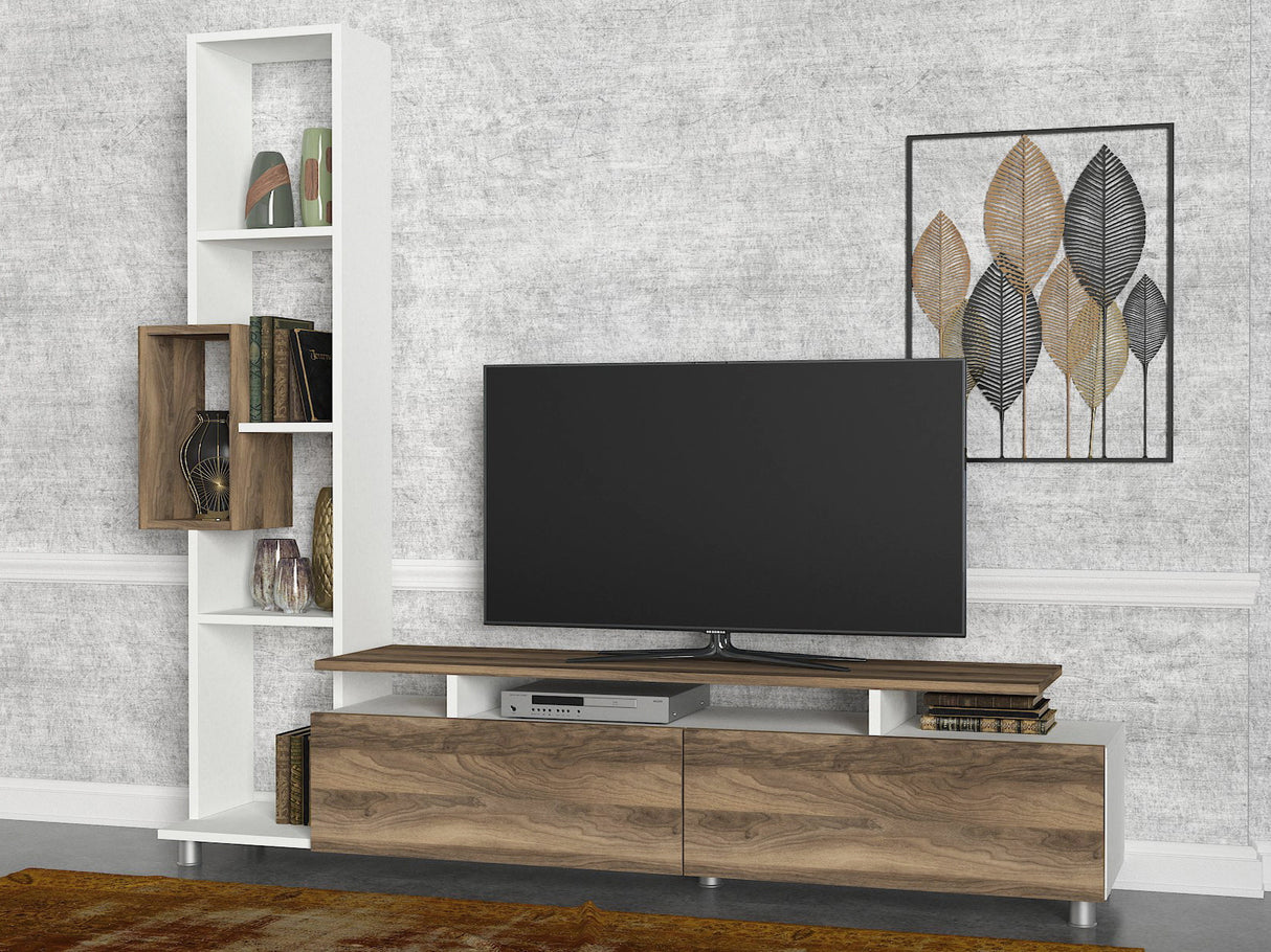 TV Meubels - TV Meubel Set Tulip Wit Walnoot Melamine 160x166,7x29,5 cm - Dimehouse