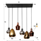 Industrial hanging lamp pam colored glass mixed 6-lights