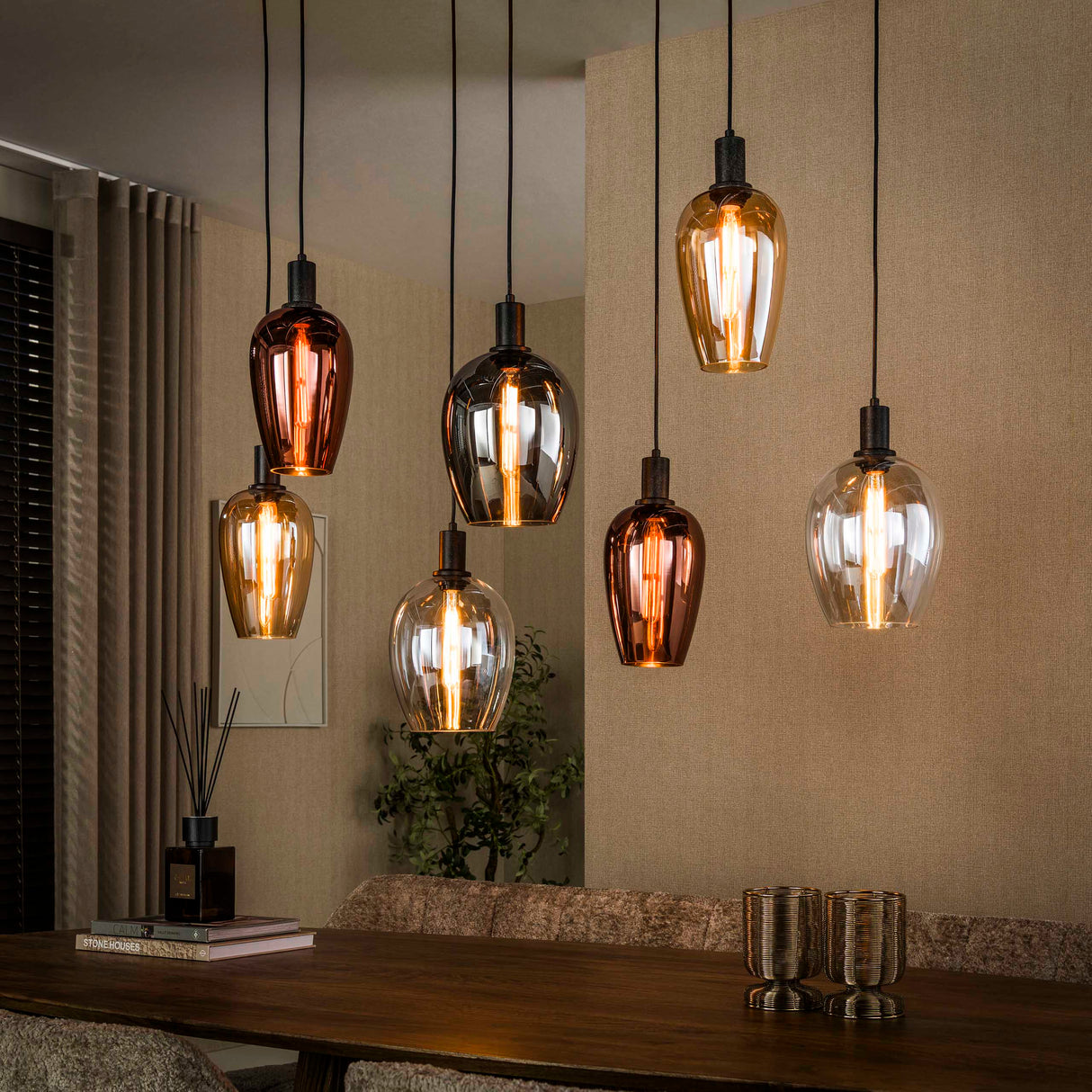 Hanglamp - Hanglamp 7 - lichts gekleurd glas Ayaz - Dimehouse