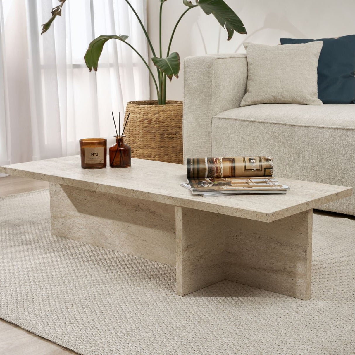 Rectangular coffee table Portland travertine melamine 120x45x30 cm 