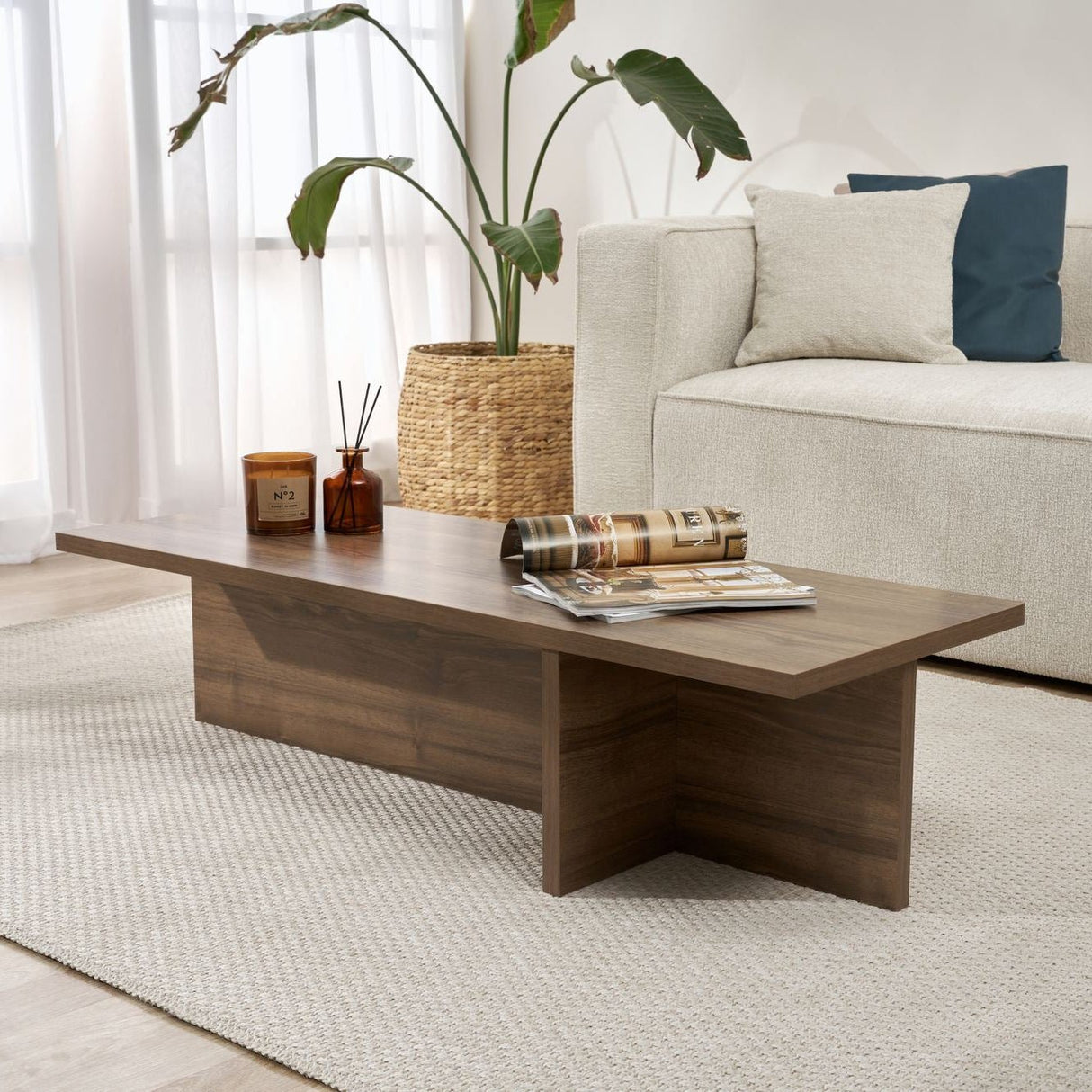 Rectangular coffee table Portland walnut melamine 120x45x30 cm 