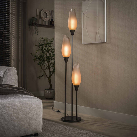 Floor lamp Cocoon 3-light in sienna brown