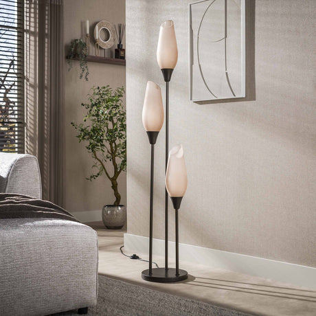 Floor lamp Cocoon 3-light in sienna brown