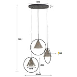 Pendant lamp Niaz 3-light tapered shade stepped smoke grey glass 