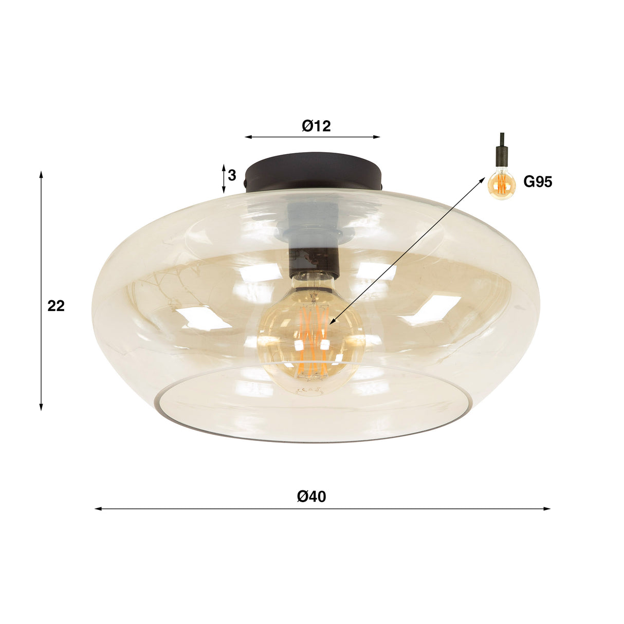 Ceiling lamp Phil 1-light amber-colored glass