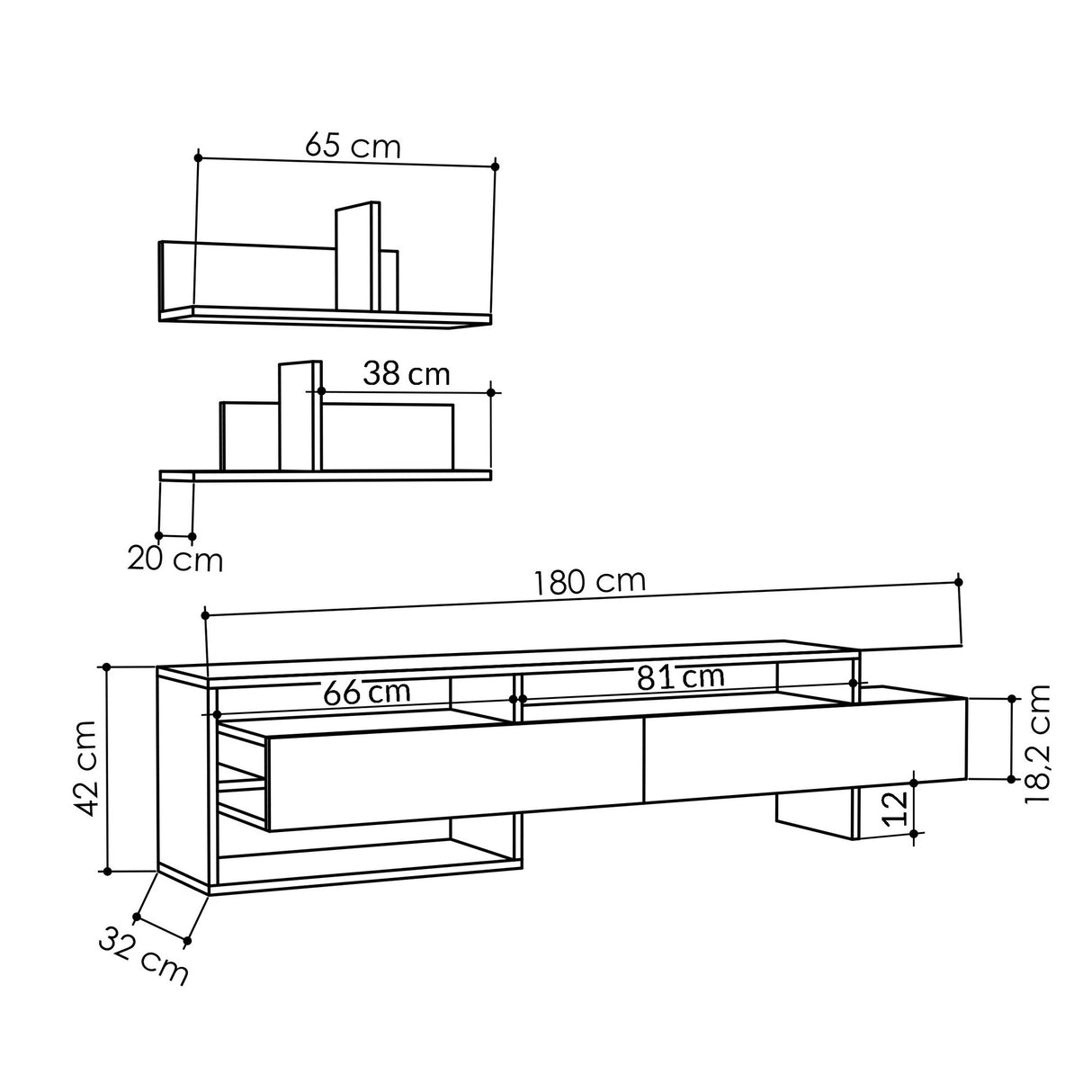 TV Meubels - TV Meubel Set Gara Mokka Melamine 180x42x32 cm - Dimehouse