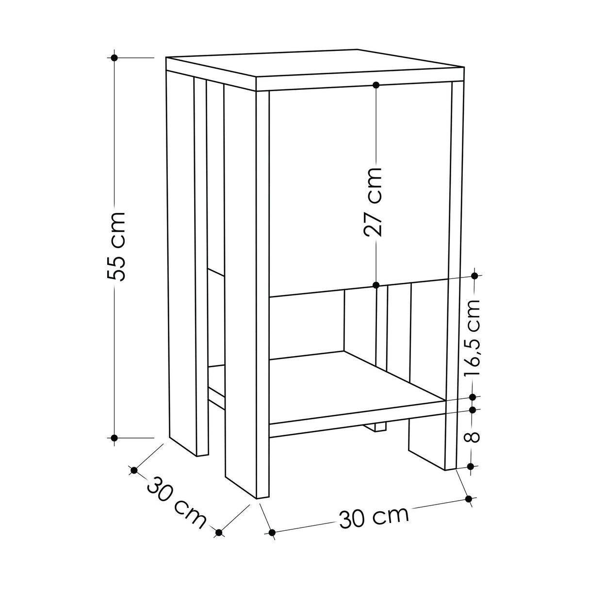 Nachtkastje Ema Eik Antraciet Melamine 30x55x30 cm